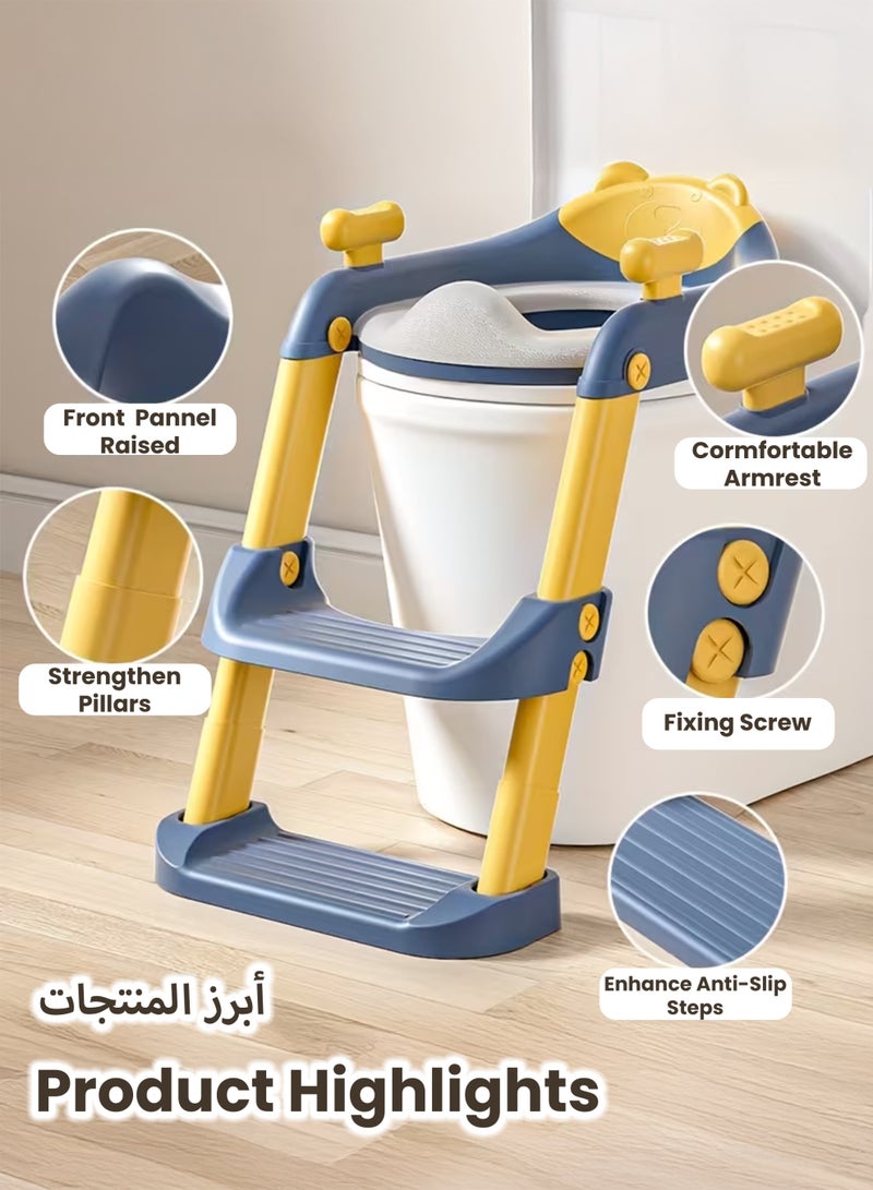 توتوجوي مقعد تدريب على استخدام النونية مع سلم للأطفال الصغار، مقعد تدريب قابل للطي مع درجات، سلم مانع للانزلاق للأطفال من الجنسين، حلقة لتخفيض ارتفاع مقعد المرحاض، يناسب معظم المراحيض - Image 4